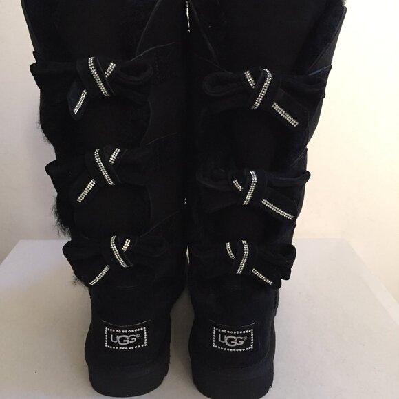 UGG CLASSIC TALL AMELIE SWAROVSKI CRYSTAL BLACK BOOTS